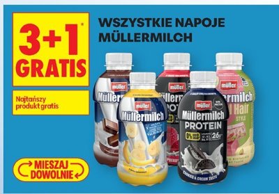 Wszystkie napoje mleczne Müllermilch 3+1 GRATIS promocja w Biedronka