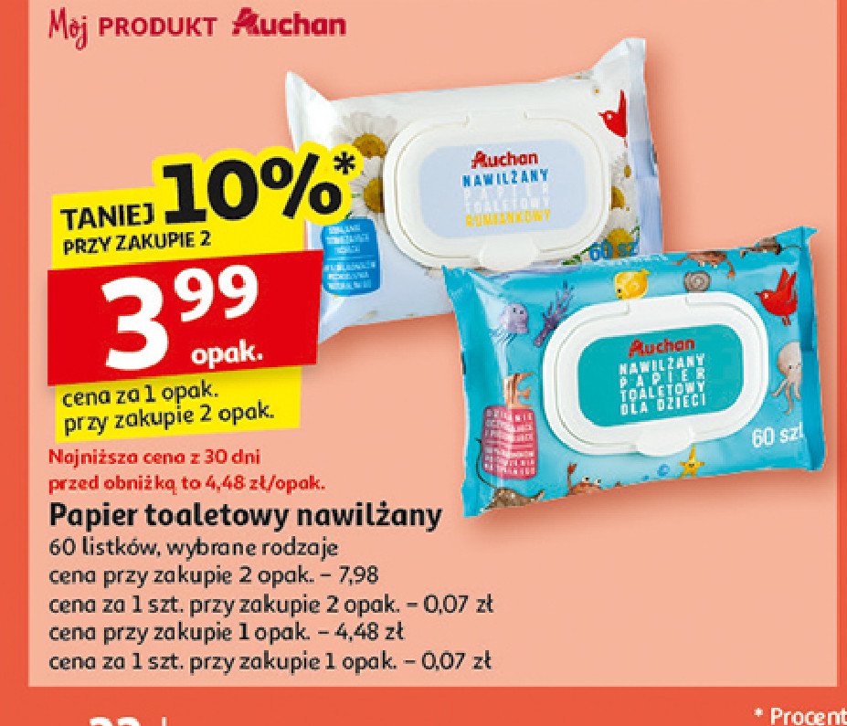 Papiero toaletowy nawilżany dla dzieci Auchan promocja