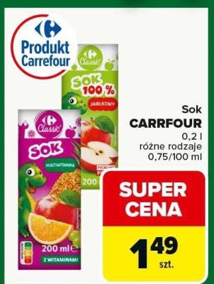Sok Carrefour 0,2 l różne rodzaje promocja w Carrefour