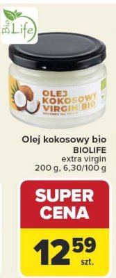 Olej kokosowy bio BIOLIFE extra virgin promocja w Carrefour