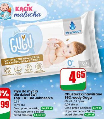 Chusteczki nawilżane 99% wody  promocja w Dino