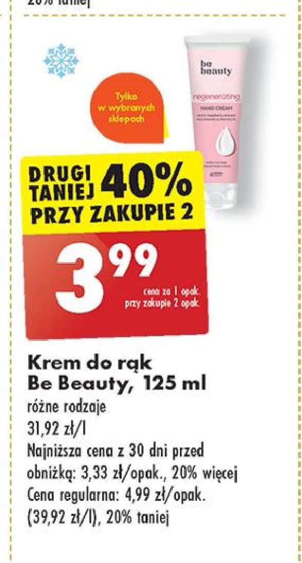 Krem do rąk regenerujący Be beauty Be beauty care promocja w Biedronka