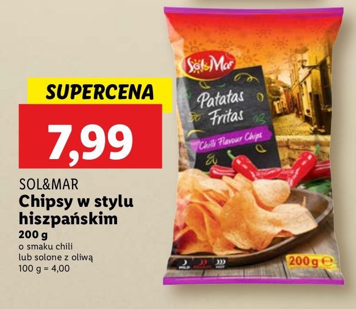 Chipsy w stylu hiszpańskim pikantne chili Sol&mar promocja