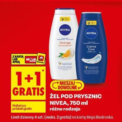 Żel pod prysznic Nivea, 750 ml różne rodzaje promocja w Biedronka