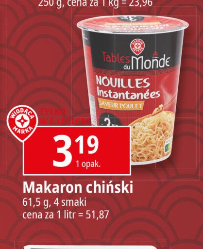 Makaron chiński o smaku kurczaka WIODĄCA MARKA TABLES DU MONDE Wiodąca marka promocja