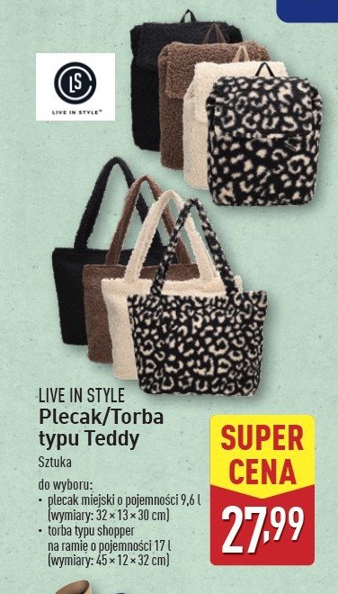 Torba typu shopper 45 x 12 x 32 cm Live in style promocja w Aldi