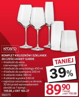 Komplet kieliszków i szklanek 20 części Avant-Garde Krosno promocja w Selgros