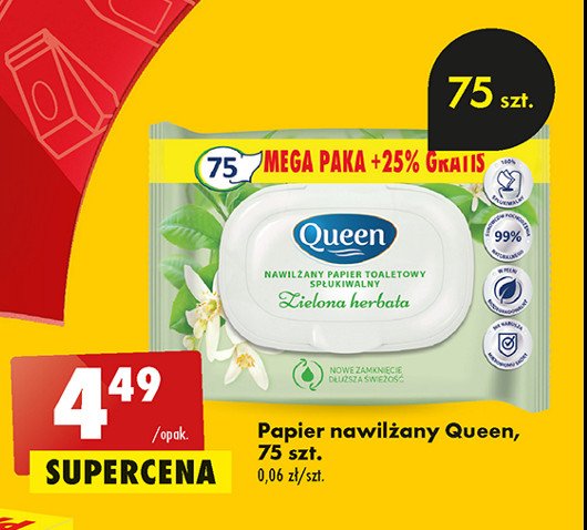 Nawilżany papier toaletowy zielona herbata Queen promocja
