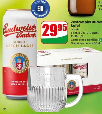 Zestaw piw Budweiser Budvar + kufel puszka promocja w Dino