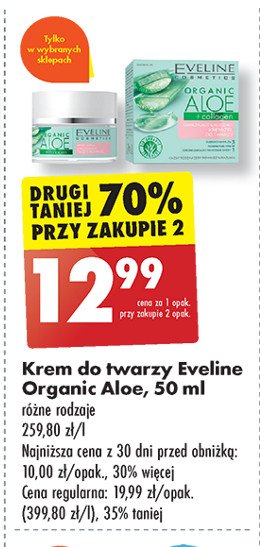 Nawilżająco-łagodzący krem-żel do twarzy EVELINE ORGANIC ALOE promocja w Biedronka