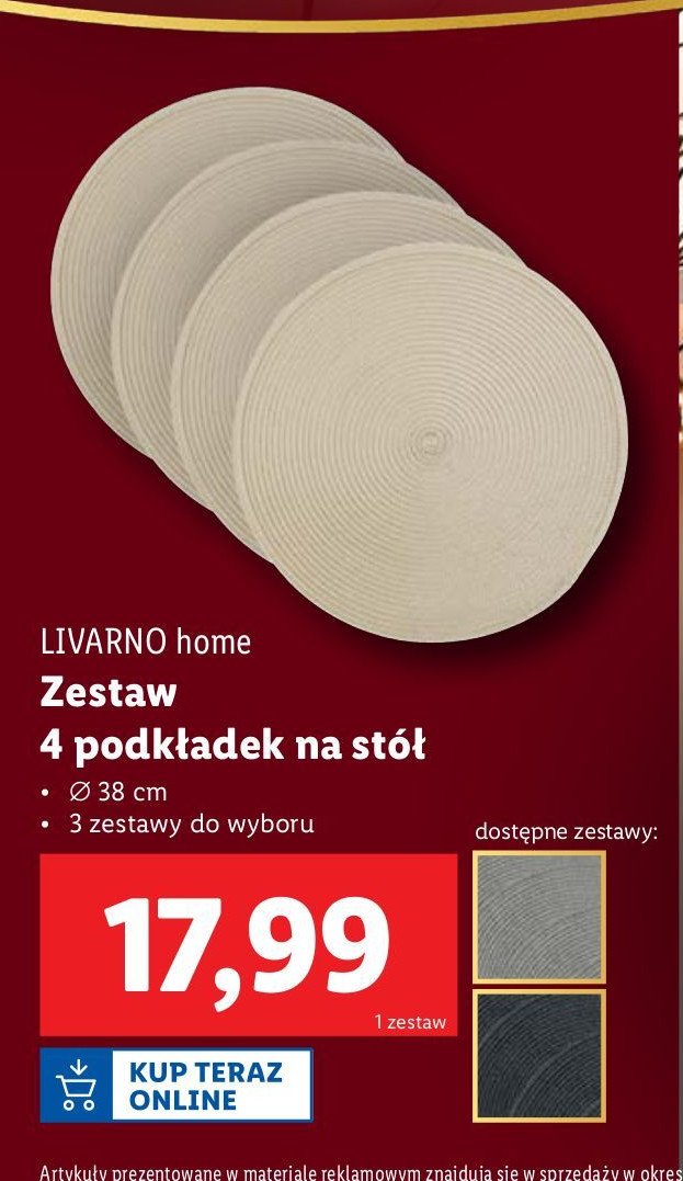 Podkładki na stół 38 cm LIVARNO HOME promocja