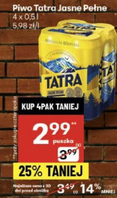 Piwo Tatra Jasne Pełne 4x0.5l promocja w Delikatesy Centrum