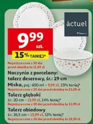 Naczynie z porcelany: talerz deserowy, śr.: 19 cm Miska, poj: 600 ml Talerz głęboki śr. 20 cm Talerz obiadowy śr. 26,5 cm promocja w Auchan