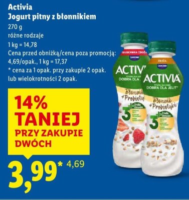 Jogurt pitny z błonnikiem Activia, różne rodzaje promocja w Lidl
