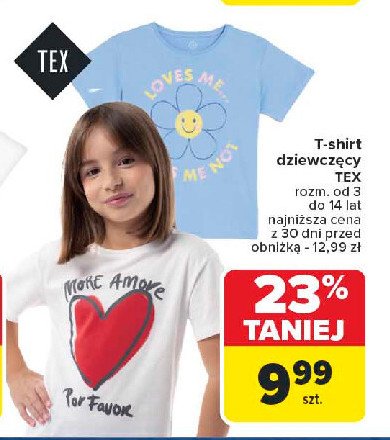 T-shirt dziewczęcy 3-14 lat Tex promocja w Carrefour