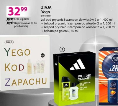 Zestaw kosmetyków ZIAJA Yego żel pod prysznic i szampon do włosów 2w1 400ml + żel pod prysznic i szampon 2w1 200ml + żel pod prysznic i szampon 2w1 200ml + balsam po goleniu 80ml promocja w Hebe