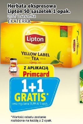 Herbata ekspresowa Lipton 50 saszetek 1 opak. promocja w Prim Market