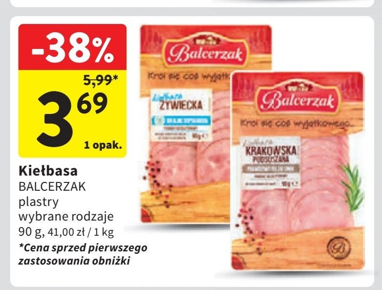 Kiełbasa krakowska podsuszana Balcerzak promocja w Intermarche