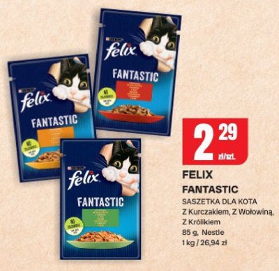 Karma dla kota Felix Fantastic saszetka z Kurczakiem, z Wołowiną, z Królikiem promocja w Chorten