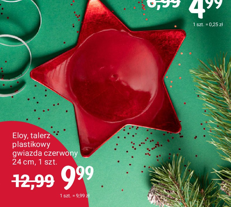 Talerz plastikowy czerwony w kształcie gwiazdy Eloy christmas promocja