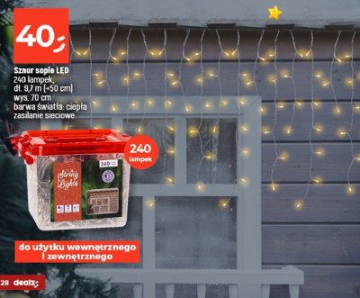 Sznur sople LED 240 lampek, dł. 9,7 m (+90 cm), wys. 70 cm, barwa światła: ciepła, zasilanie sieciowe promocja w Dealz