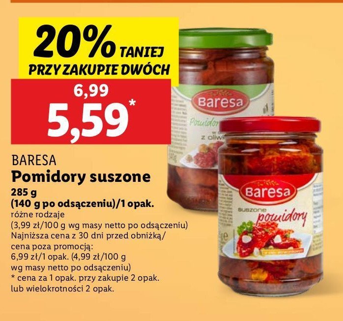 Pomidory suszone w oleju z oliwkami Baresa promocja w Lidl