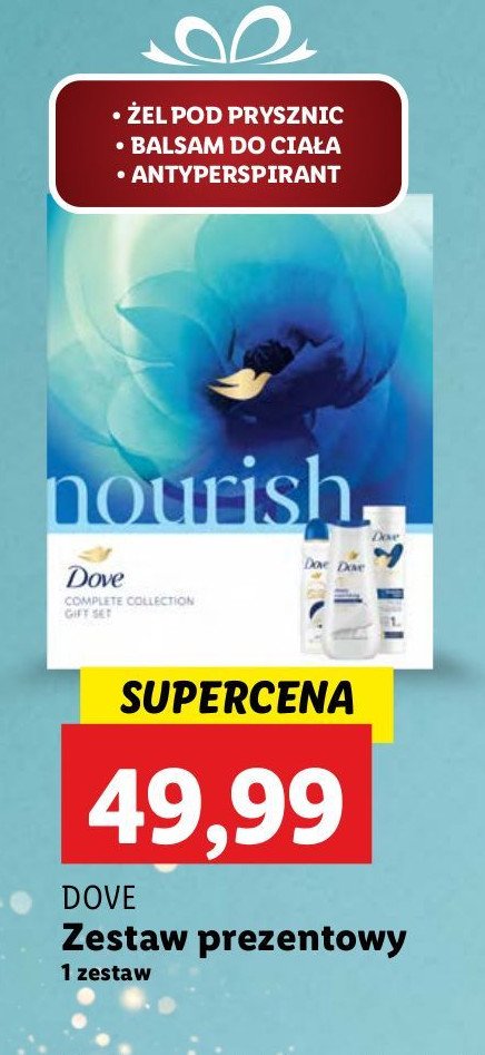 Zestaw w pudełku nourishing secrets nurturing ritual żel pod prysznic 250 ml + balsam do ciała 250 ml + dezodorant 150 ml Dove zestaw promocja w Lidl