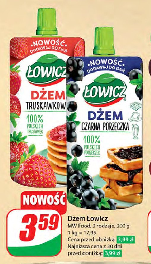 Dżem truskawkowy saszetka Łowicz promocja