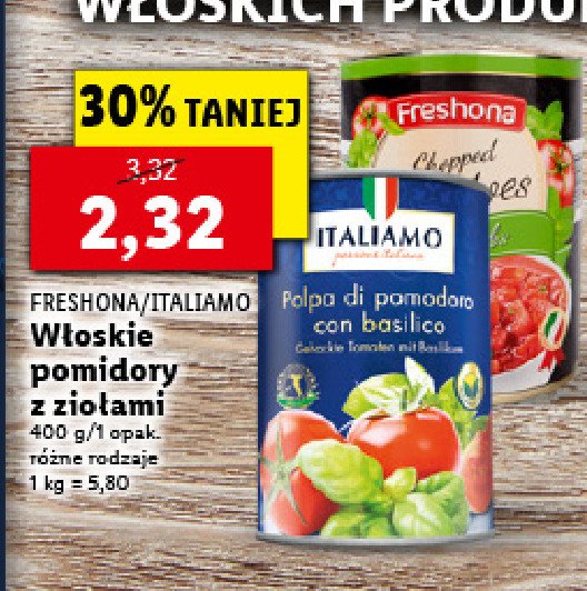 Pomidory siekane z bazylią Italiamo promocja