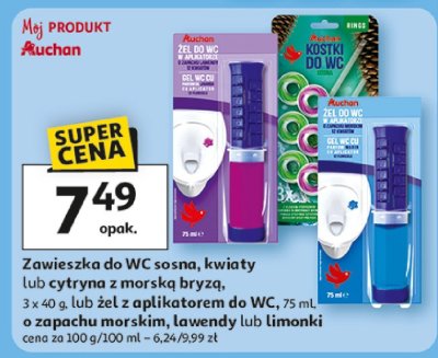 Zawieszka do WC sosna, kwiaty lub cytryna z morską bryzą, 3 x 40 g, lub żel z aplikatorem do WC, 75 ml, o zapachu morskim, lawendy lub limonki promocja w Auchan