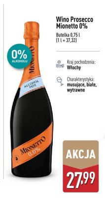 Wino Prosecco Mionetto 0% promocja w Aldi