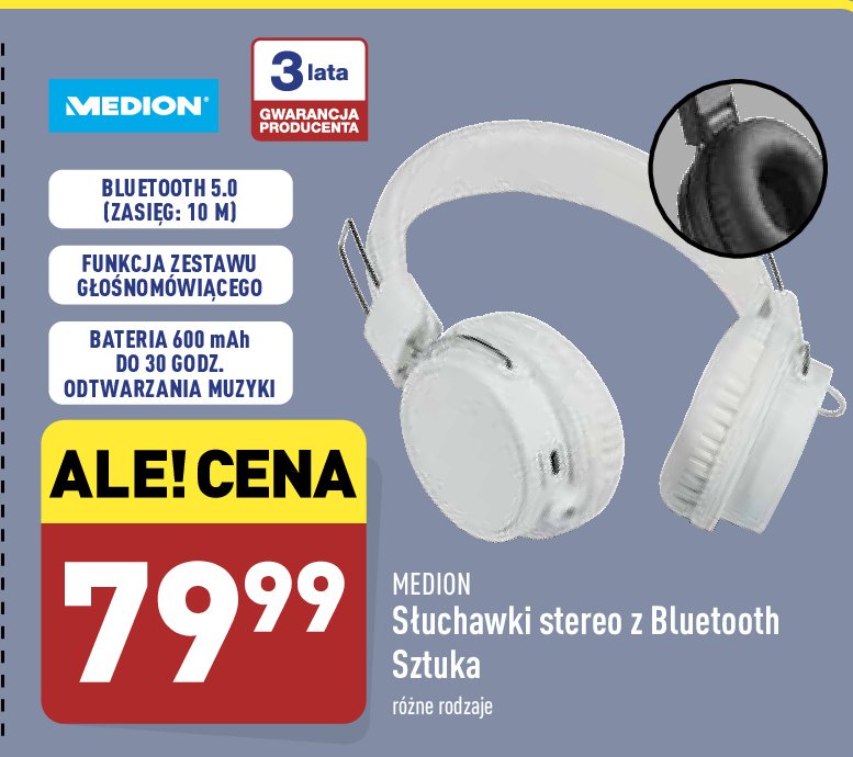 S艂uchawki bluetooth bia艂e Medion promocja