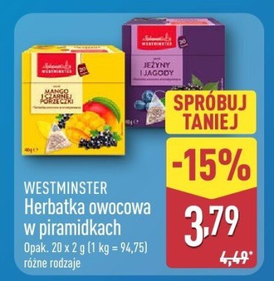 Herbatka owocowa w piramidkach WESTMINSTER różne rodzaje promocja w Aldi