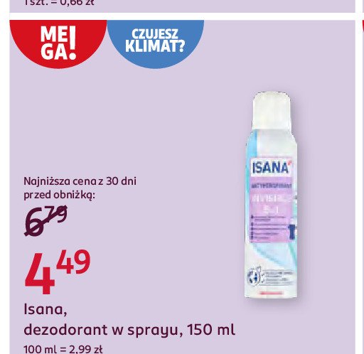 Dezodorant invisivble Isana clear & fresh promocja