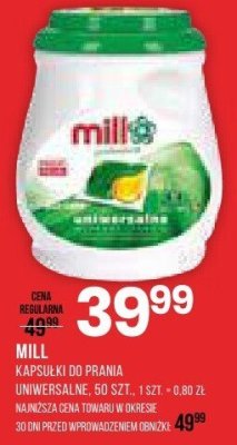 Kapsułki do prania uniwersalne MILL promocja w Drogerie Natura
