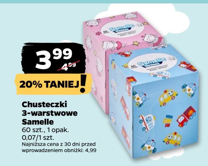 Chusteczki higieniczne 3-warstwowe Samelle promocja