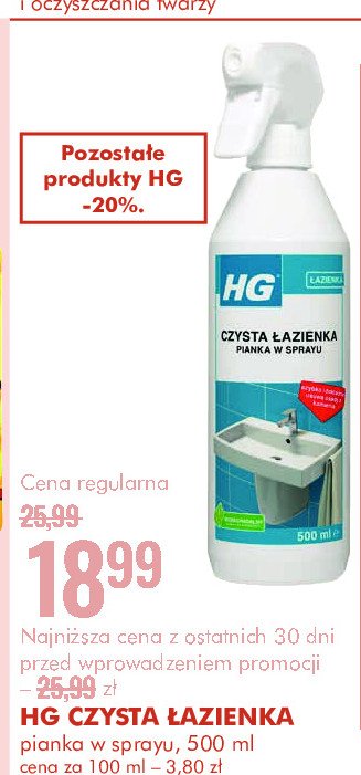 Środek do czyszczenia czysta łazienka HG ŁAZIENKA promocja