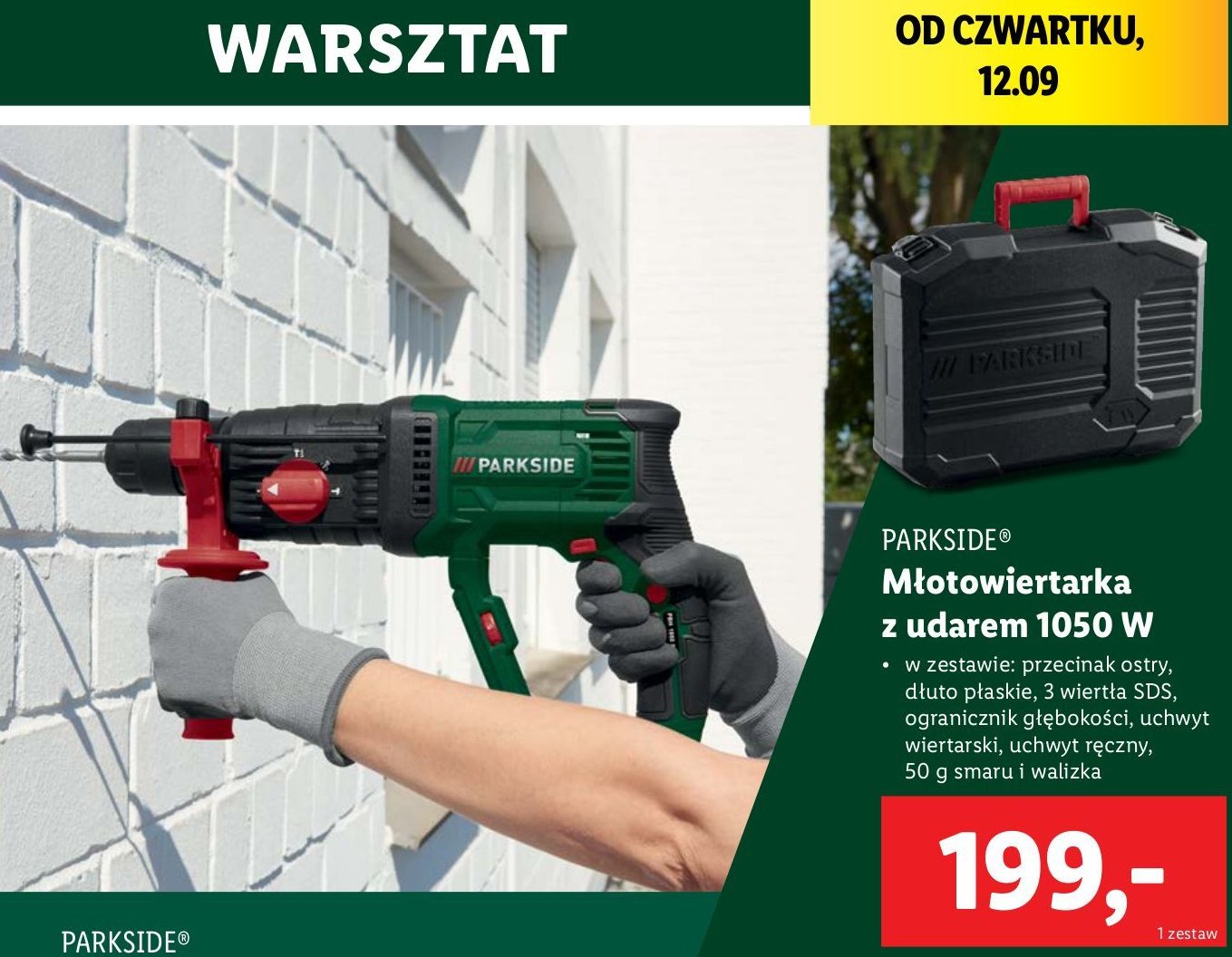 Młotowiertarka z udarem 1050w Parkside promocja