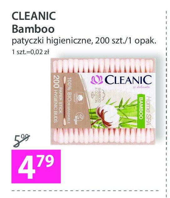Patyczki higieniczne bamboo Cleanic home spa promocja