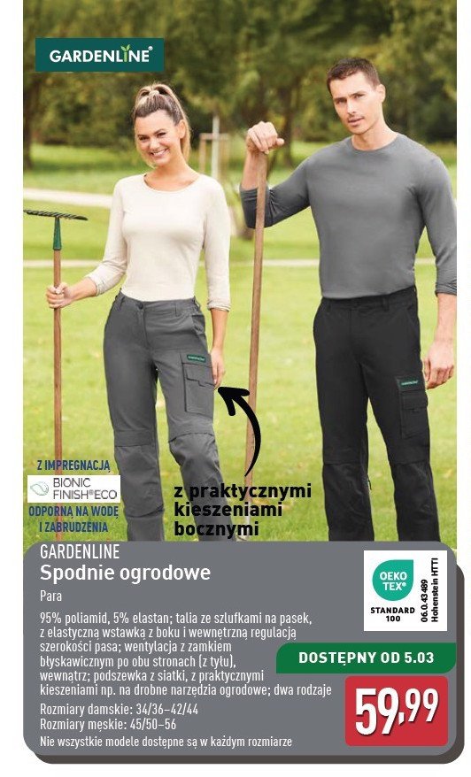 Spodnie ogrodowe damskie s-l GARDEN LINE promocja