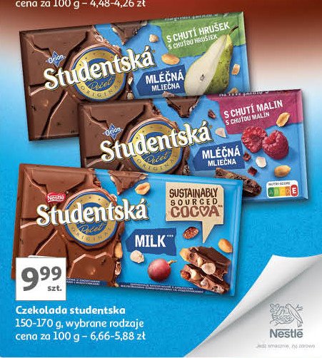 Czekolada mleczna z orzechami i galaretką gruszkową Orion studentska Nestle orion promocja