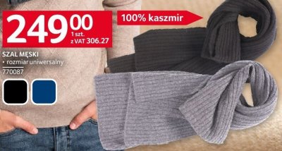 Szal męski kaszmir 100% Cashmere Collection promocja w Selgros