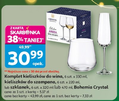 Komplet kieliszków do wina Bohemia Crystal 6 szt. x 330 ml, kieliszków do szampana 6 szt. x 220 ml, lub szklanek 6 szt. x 320 ml lub 470 ml promocja w Auchan