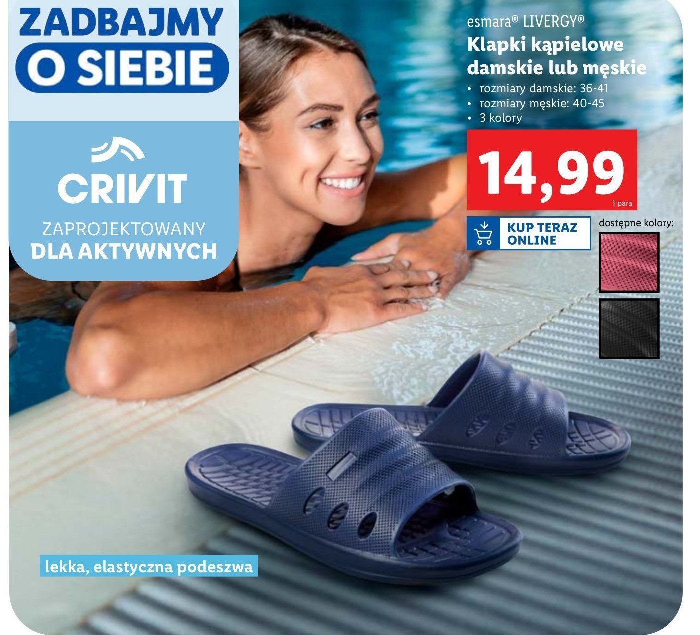 Klapki męskie 40-45 Crivit promocja w Lidl