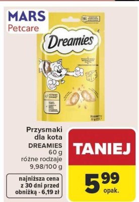 Przysmaki dla kota DREAMIES 60g różne rodzaje promocja w Carrefour Market