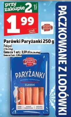Parówki Paryżanki Pekpol 250 g promocja w TOPAZ