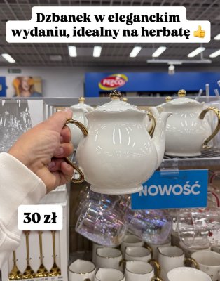 Dzbanek elegancki biały ze złotymi detalami Pepco promocja