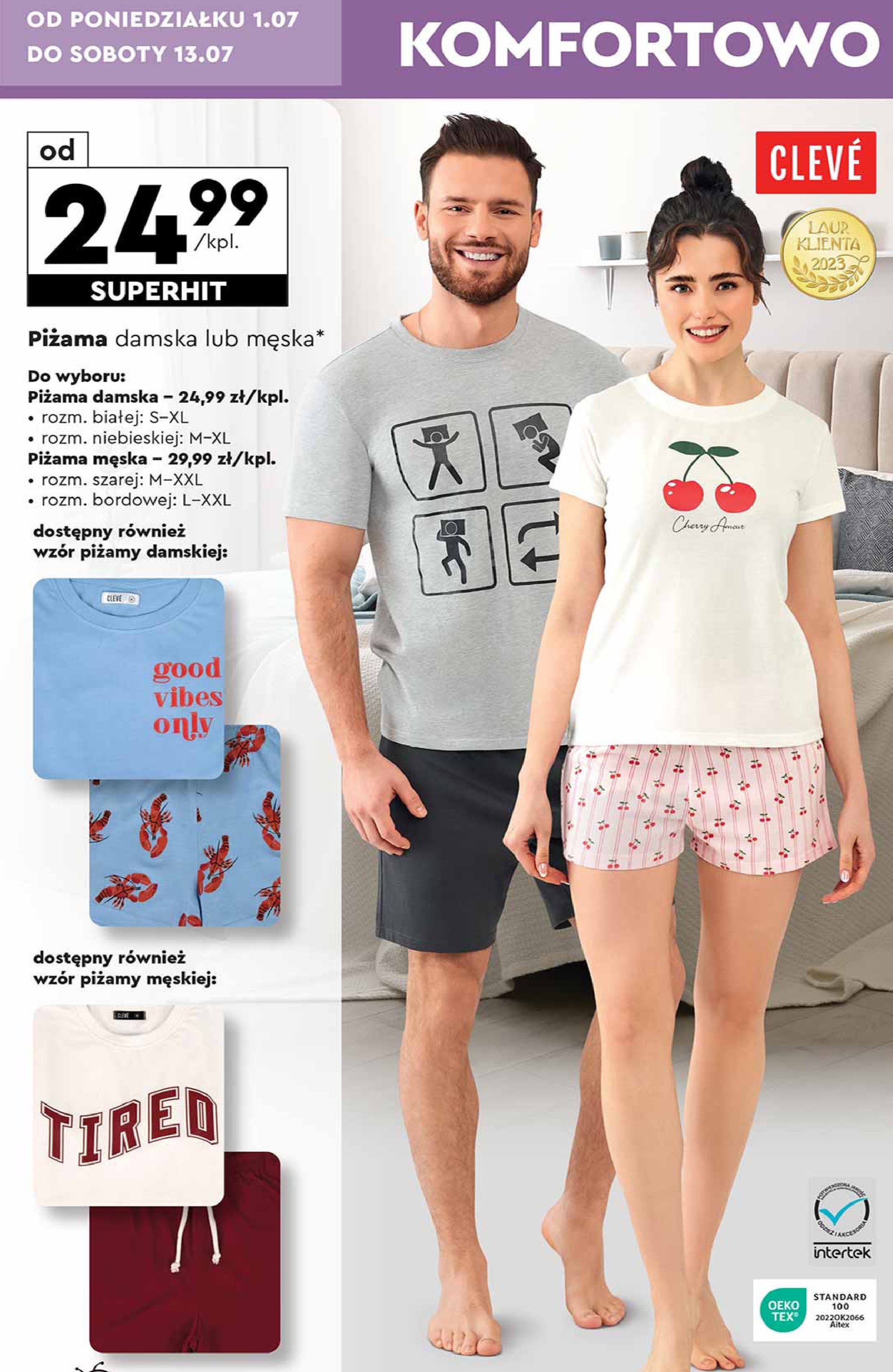 Piżama męska bordowa l-xxl Cleve promocja