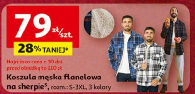 Koszula męska flanelowa na sherpie, 3 kolory promocja w Auchan