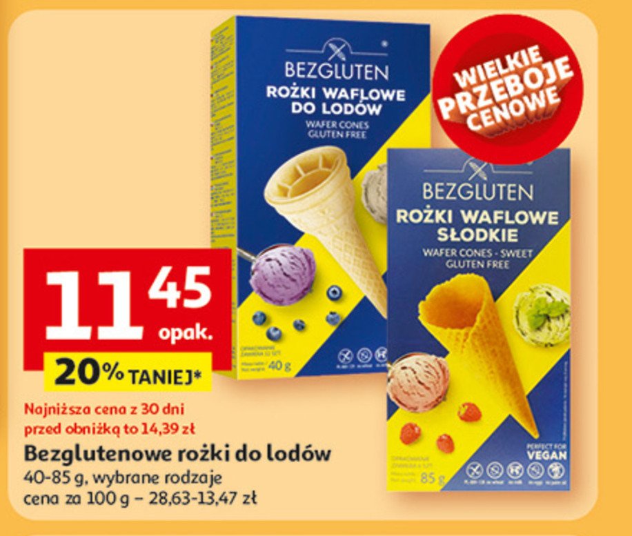Rożki waflowe słodkie Bezgluten promocja w Auchan